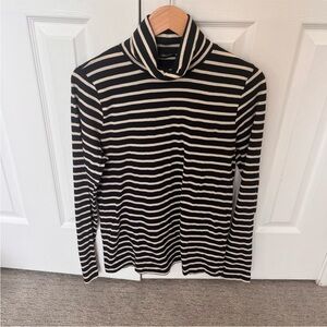 White and Navy Striped Turtleneck Top